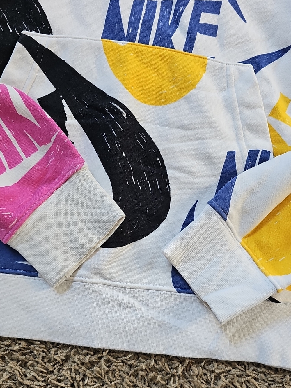 Nike NSW Club Hoodie Retro Multi-color All Over Print Small French Terry - Picture 3 of 8